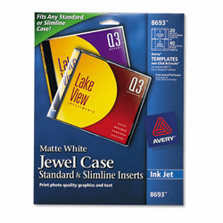 AVE8693 Inkjet CD/DVD Jewel Case Inserts, Matte White, 20/Pack By AVERY-DENNISON