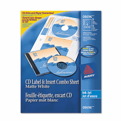 AVE8696 CD/DVD Inkjet Labels/Inserts, Matte White, 20 Labels and 20 Inserts By AVERY-DENNISON