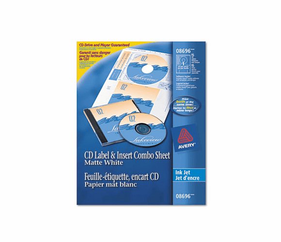 AVE8696 CD/DVD Inkjet Labels/Inserts, Matte White, 20 Labels and 20 Inserts By AVERY-DENNISON