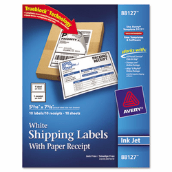 AVE88127 Shipping Labels with Paper Receipt, 5 1/16 x 7 5/8, White, 10/Pack By AVERY-DENNISON