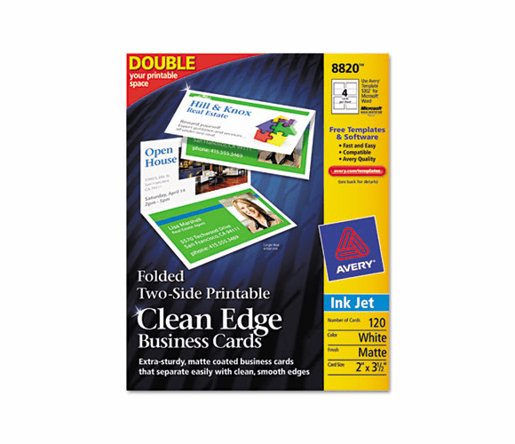 AVE8820 Clean Edge Inkjet Business Cards, White, 2 3 1/2, 120/Pack By AVERY-DENNISON