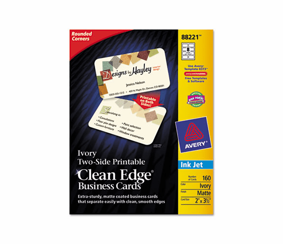 AVE88221 Clean Edge Inkjet Business Cards, Ivory, Round Edge, 2 x 3 1/2, 160 cards/PK By AVERY-DENNISON