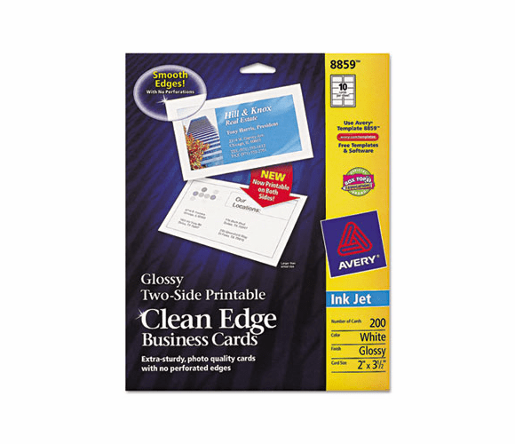 AVE8859 Two-Sided Printable Clean Edge Business Cards, 2 x 3 1/2, Glossy White By AVERY-DENNISON