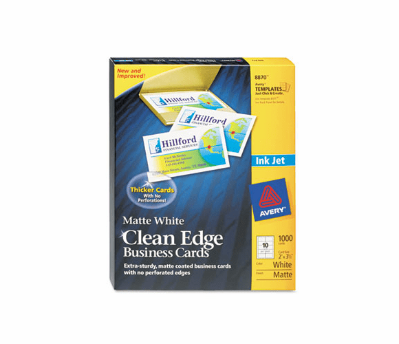 AVE8870 Inkjet Matte Business Cards, 2 x 3 1/2, White, 10/Sheet, 1000/Box By AVERY-DENNISON