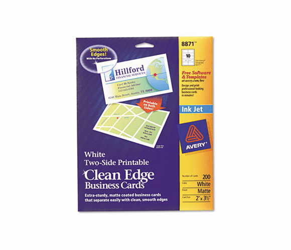 AVE8871 Inkjet Matte Business Cards, 2 x 3 1/2, White, 10/Sheet, 200/Pack By AVERY-DENNISON