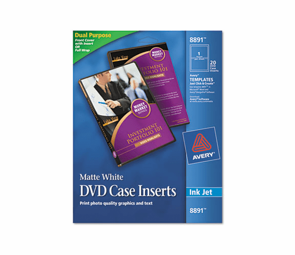 AVE8891 Inkjet DVD Case Inserts, Matte White, 20/Pack By AVERY-DENNISON