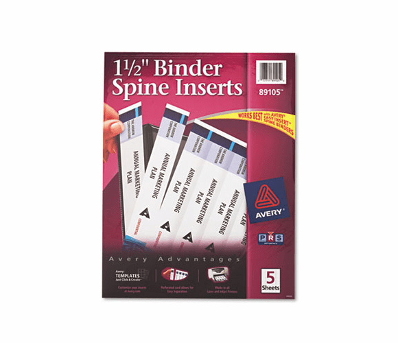 AVE89105 Custom Binder Spine Inserts, 1-1/2" Spine Width, 5 Inserts/Sheet, 5 Sheets/Pack By AVERY-DENNISON