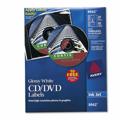 AVE8942 Inkjet CD/DVD Labels, Glossy White, 20/Pack By AVERY-DENNISON