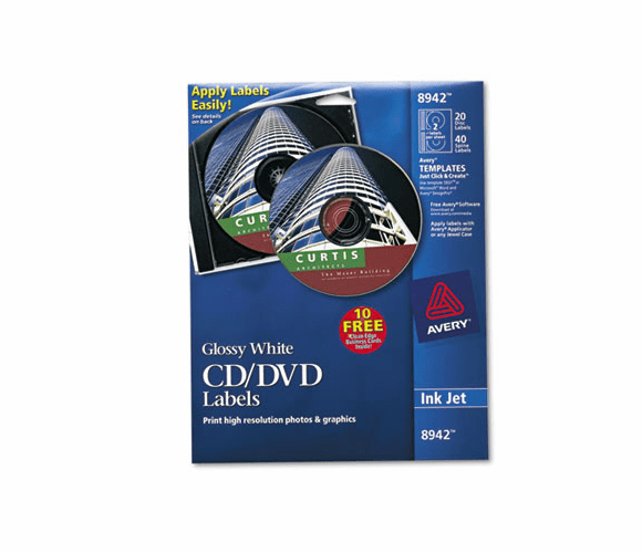 AVE8942 Inkjet CD/DVD Labels, Glossy White, 20/Pack By AVERY-DENNISON