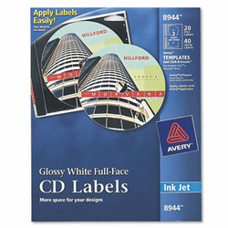 AVE8944 Inkjet Full-Face CD Labels, Glossy White, 20/Pack By AVERY-DENNISON