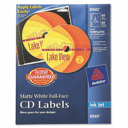 AVE8960 Inkjet Full-Face CD Labels, Matte White, 40/Pack By AVERY-DENNISON