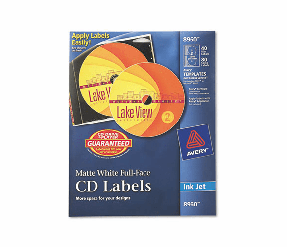 AVE8960 Inkjet Full-Face CD Labels, Matte White, 40/Pack By AVERY-DENNISON