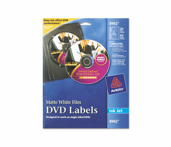 AVE8962 Inkjet DVD Labels, Matte White, 20/Pack By AVERY-DENNISON