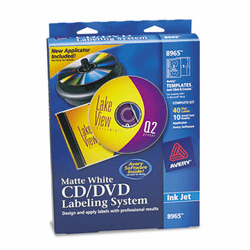 AVE8965 CD/DVD Design Kit, Matte White, 40 Inkjet Labels and 10 Inserts By AVERY-DENNISON