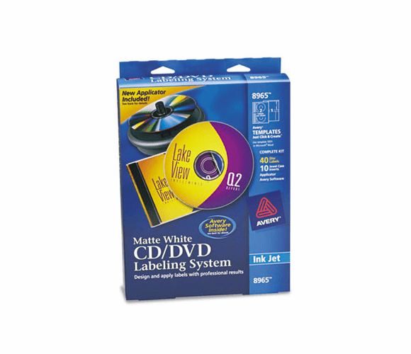 AVE8965 CD/DVD Design Kit, Matte White, 40 Inkjet Labels and 10 Inserts By AVERY-DENNISON