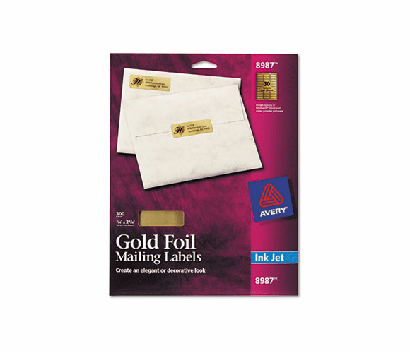 AVE8987 Foil Mailing Labels, 3/4 x 2-1/4, Gold, 300/Pack By AVERY-DENNISON