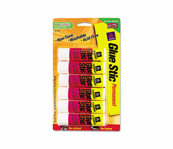 AVE98095 Clear Application Permanent Glue Stics, .26 oz, Stick, 6/Pack By AVERY-DENNISON