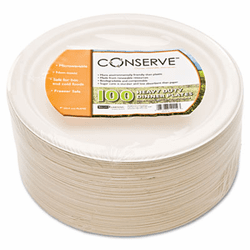 BAU10212 Conserve Sugar Cane Plate, 9" Diameter, White, 100/Pack By BAUMGARTENS