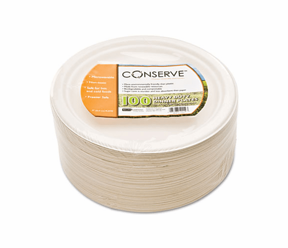 BAU10212 Conserve Sugar Cane Plate, 9" Diameter, White, 100/Pack By BAUMGARTENS