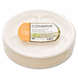 BAU10216 Conserve Sugar Cane 3-Compartment Plate, 10.25" Diameter, White, 50/Pack By BAUMGARTENS