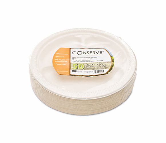 BAU10216 Conserve Sugar Cane 3-Compartment Plate, 10.25" Diameter, White, 50/Pack By BAUMGARTENS