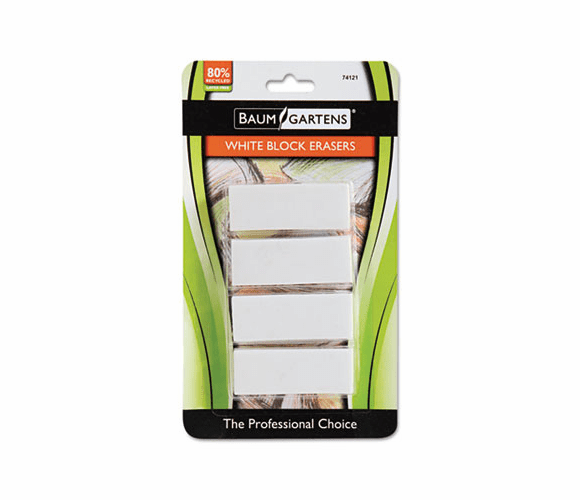 BAU74121 Block Eraser, Latex Free, White, 4/Pack By BAUMGARTENS