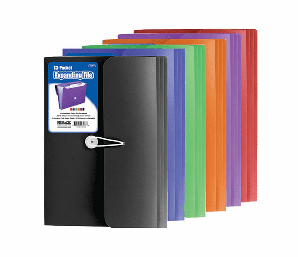 BAZIC 13-Pocket Letter Size Poly Expanding File - 3177-6