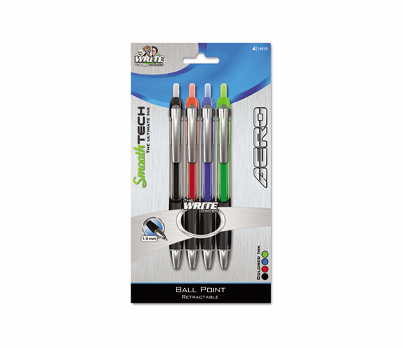 BDU14619BA48 Retractable Ballpoint Pens, Aero Smooth Tech, Assorted Colors, 4/Pack By THE BOARD DUDES