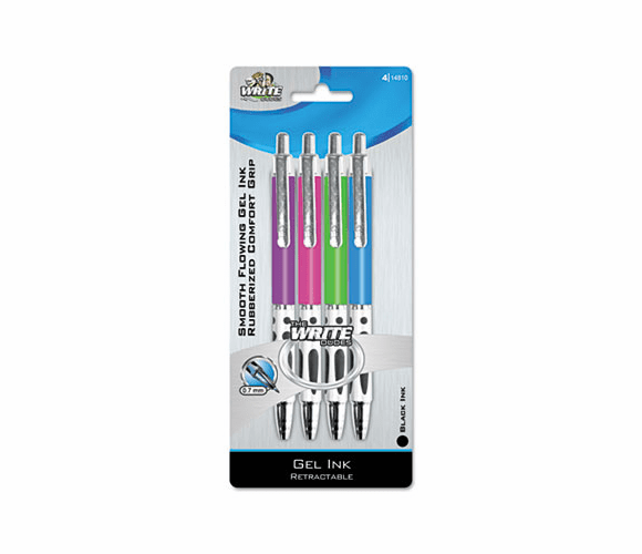 BDU14810AA48 Retractable Gel Pens, Pop Series, Black Ink, Assorted Barrels, 4 per set By THE BOARD DUDES