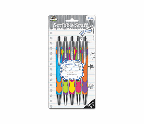 BDU14815AA48 Retractable Ballpoint Pens, Lava Series, Black Ink, Assorted Barrels, 5/Pk By THE BOARD DUDES