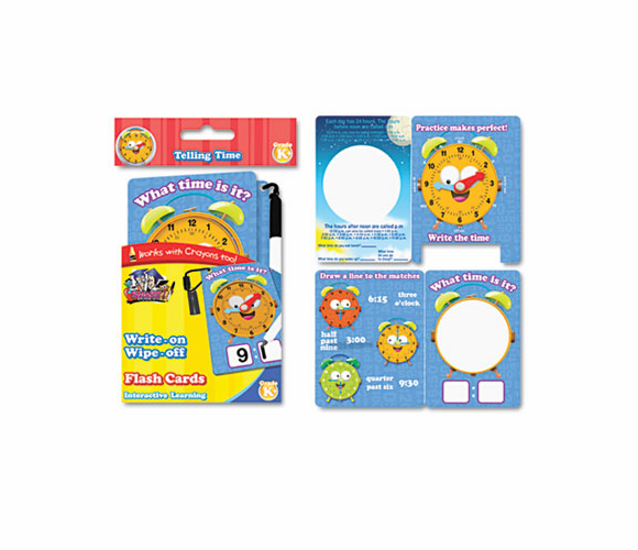 BDU99117UA24 Write On/Wipe Off Flash Cards, Telling Time, K and Up, 9/Pk By THE BOARD DUDES