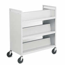 BDY541632 Double-Sided Steel Book Cart w/6 Slant Shelves, 37w x 18d x 42h, Platinum By BUDDY PRODUCTS