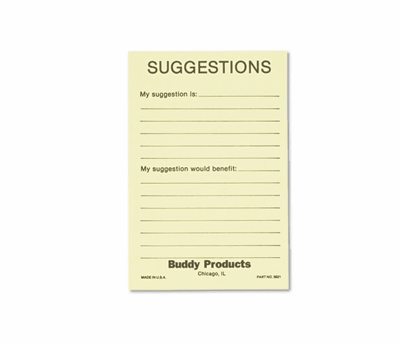 BDY5621 Suggestion Box Cards, 4 x 6, Yellow, 50 Cards/Pack By BUDDY PRODUCTS