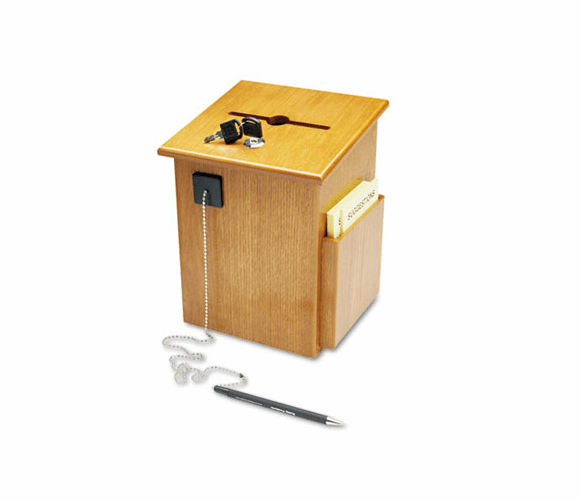 BDY562211 Solid Wood Suggestion Box with Locking Top, 7 1/2 x 7 1/4 x 10, Medium Oak By BUDDY PRODUCTS