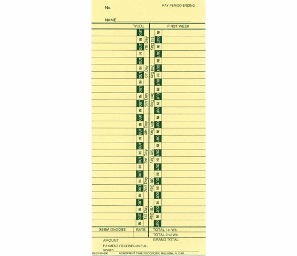 Bi-Weekly Time Cards for Side Printers 2 Sided (1000) By Acroprint