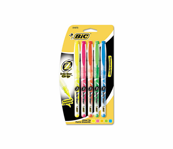 BICB4P51ASST Brite Liner + Highlighter, Chisel Tip, 5/Set By BIC CORP.