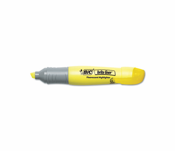 BICBLMG11YW Brite Liner Grip XL Highlighter, Chisel Tip, Fluorescent Yellow Ink, 12/Pk By BIC CORP.