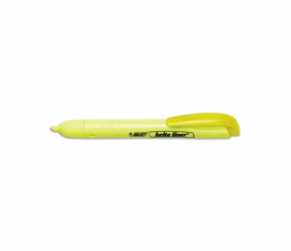 BICBLR11YW Brite Liner Retractable Highlighter, Chisel Tip, Fluorescent Yellow, 12/Pk By BIC CORP.