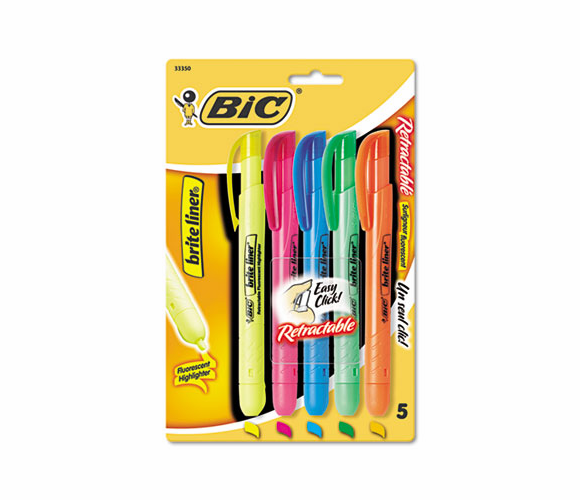 BICBLRP51ASST Brite Liner Retractable Highlighter, Chisel Tip, Five-Color Set By BIC CORP.