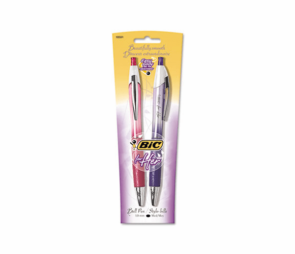 BICFHAP21BK Bic for Her Retractable Ballpoint Pen, 1.0 mm, Black, 2/Pk By BIC CORP.