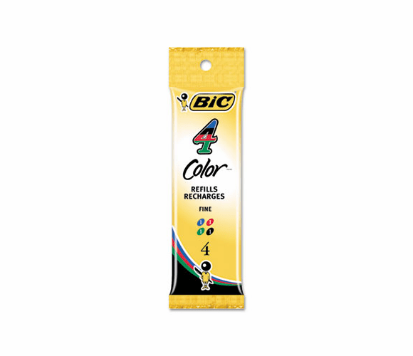 BICFRM41 Refill for 4-Color Retractable Ballpoint, Fine, BLK, BE, GN, Red Ink, 4/Pack By BIC CORP.