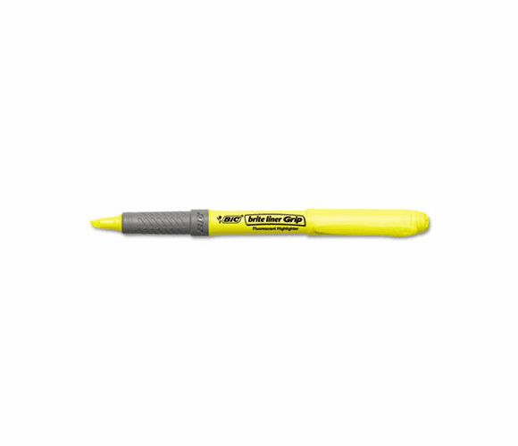 BICGBL11YW Brite Liner Grip Highlighter, Chisel Tip, Fluorescent Yellow Ink, 12/Pk By BIC CORP.