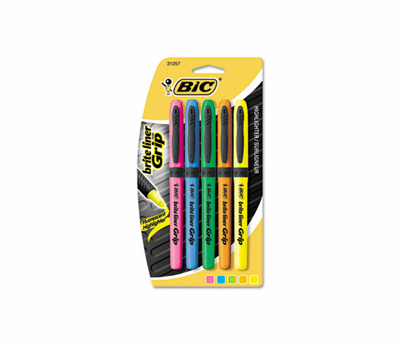 BICGBLP51ASST Brite Liner Grip Highlighter, Chisel Tip, Fluorescent Colors, 5/Set By BIC CORP.