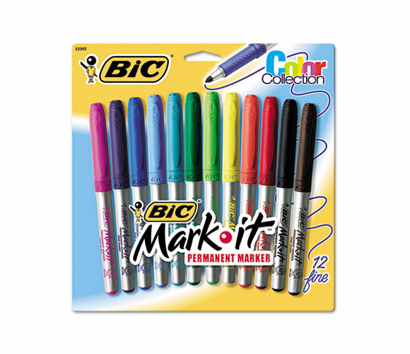 BICGPMAP12ASST Mark-It Permanent Markers, Fine Point, Assorted, 12/Set By BIC CORP.