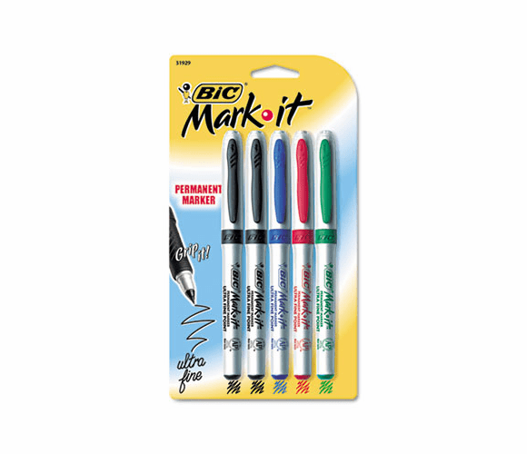 BICGPMUP51ASST Mark-It Permanent Markers, Ultra-Fine Point, Assorted Colors, 5/Set By BIC CORP.
