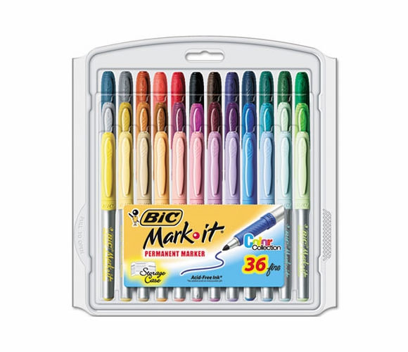 BICGXPMP361ASST Mark-It Permanent Markers, Fine Point, Assorted Colors, 36/Set By BIC CORP.
