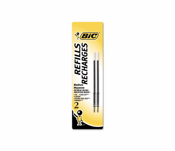 BICMRC21BK Refill for Velocity, A.I., Pro+ Retractable Ballpoint, Medium, BLK, 2/Pack By BIC CORP.