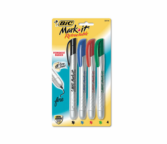 BICPMRP41ASST Mark-it Retractable Permanent Markers, Assorted Four Colors, 4/Set By BIC CORP.