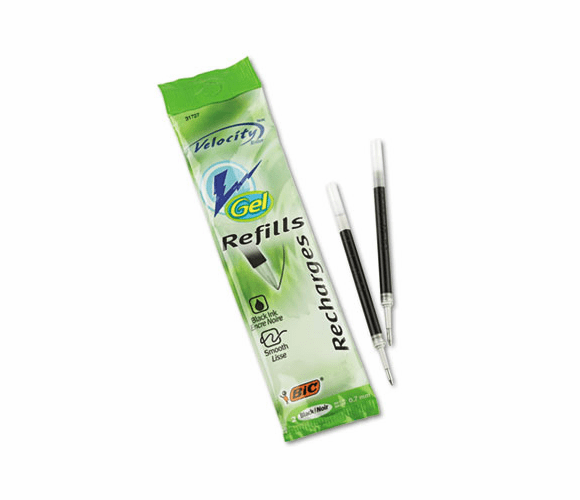 BICRRLCP21BK Refill for Gel Roller Ball, Medium, Black Ink, 2/Pack By BIC CORP.