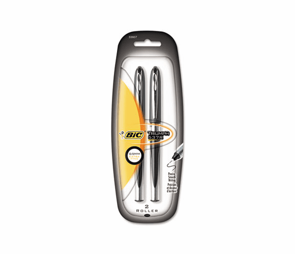 BICRT55P21BK Triumph Roller Ball Stick Pen, Black Ink, Needle, 2 per Pack By BIC CORP.